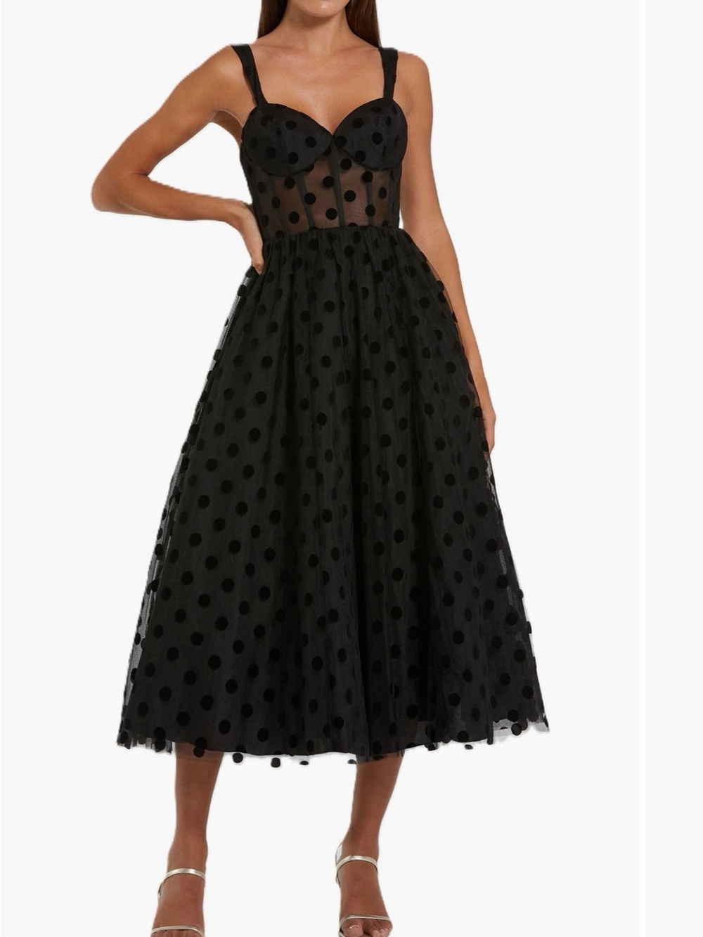 Mac Duggal Sheer Polka Dot Fit-and-Flare Dress - Black